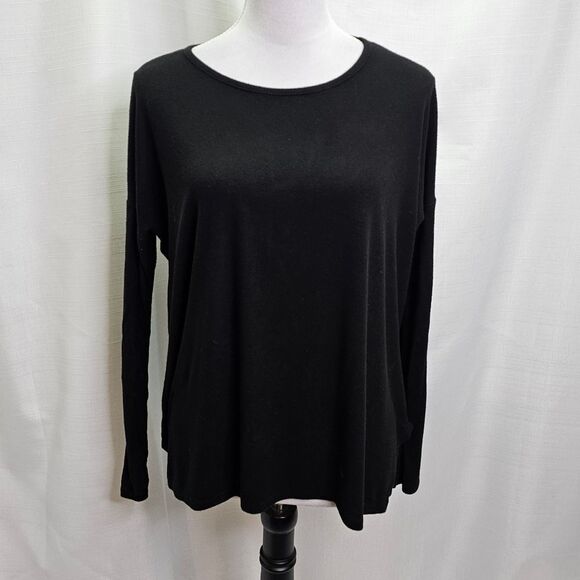 Michael Stars Black Ribbed Long Sleeve Top Fits Medium and Large - Picture 3 of 9